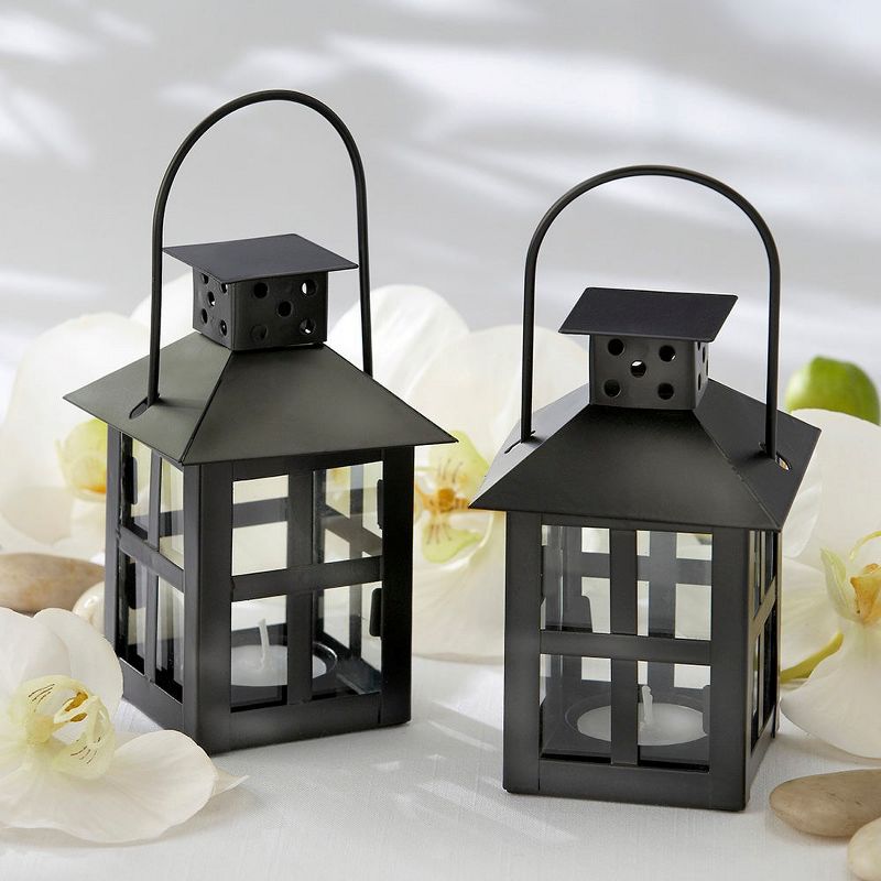 Kate Aspen Luminous Black Mini-Lantern Tea Light Holder with soy tealight, (Set of 4) | 14048BK, 5 of 7