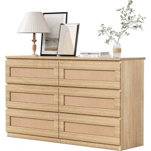 Acekool 6 Drawer Rattan Dresser, Slim Storage Chest for Bedroom, Living Room, Entryway - 1 of 4