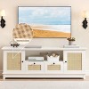 Rattan TV Stand for 65 Inch TV, White Entertainment Center for Living Room, Boho TV Console with 2 Cabinets & Drawer, TV Stand with Storage - 3 of 4