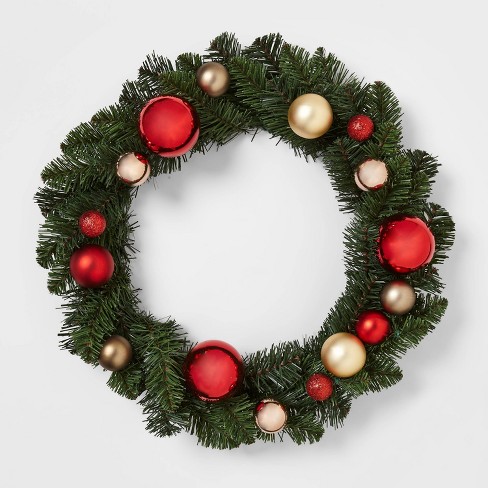 22in Unlit Pine with Shatter-Resistant Ornaments Artificial Christmas Wreath Red/Gold  - Wondershop™ - image 1 of 2