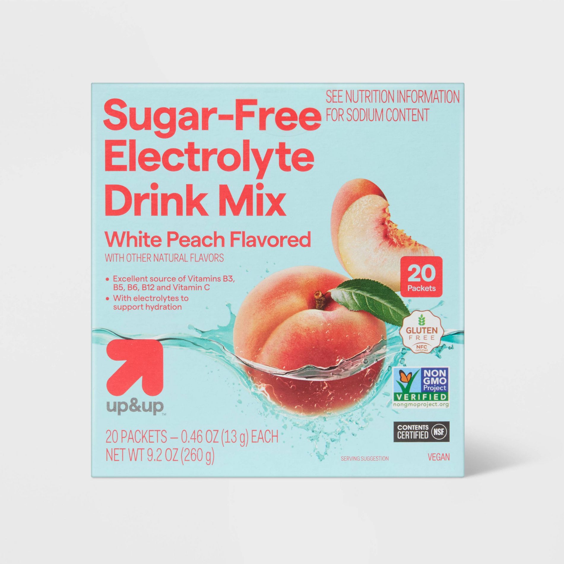 Sugar Free Hydration Vegan Supplement Powder - White Peach - 9.2oz/20ct - up&up™