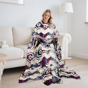Catalonia Adult Wearable Fleece Blanket Snuggie with Foot Pockets, Super Soft Micro Plush Wrap Blanket Long Robe Loungewear, Cozy Gift for Woman Man - 1 of 4
