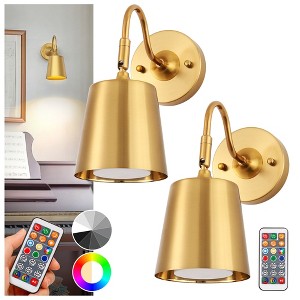 YANSUN Set of 2 Gold Wall Lamps with Bell Shade, Battery-Operated & Dimmable, Perfect for Hallway, Stairs, Living Room, and Bedroom - 1 of 1