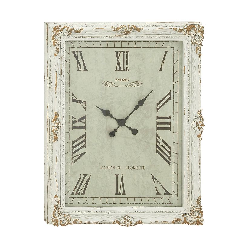 36&#34;x27&#34; Wooden Floral Carved Acanthus Wall Clock with Distressing White - Olivia &#38; May, 1 of 19