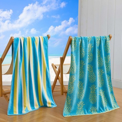 2pk 30" x 60" Print and Stripe Cotton Beach Towels - Great Bay Home