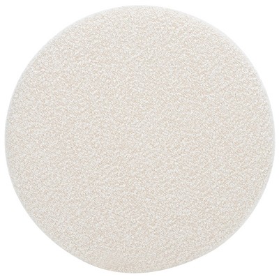 Light Beige Tufted Round Boucle Ottoman