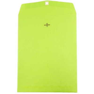 JAM Paper 10x13 Open End Catalog Colored Envelopes w/Clasp Closure  Lime Green V0128186A