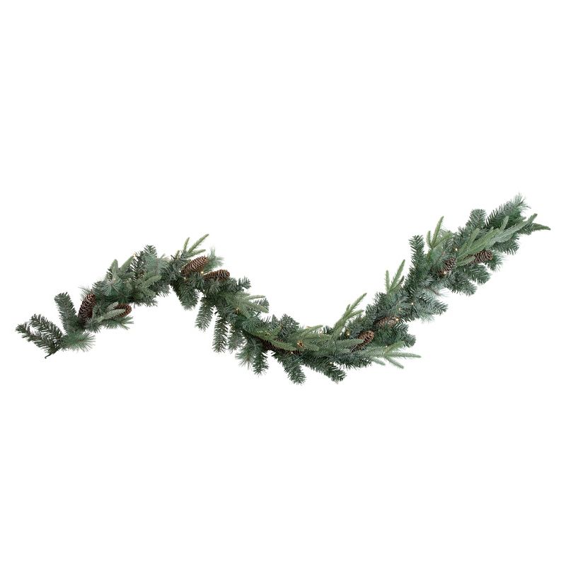 Northlight Pre-Lit Battery Operated Decorated Mixed Pine Christmas Garland - 6' x 9" - LED Cool White Lights, 1 of 5