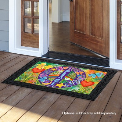Colorful Floral Peace Sign Outdoor Rubber Doormat 30" x 18"