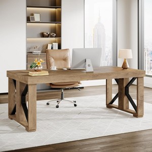 Lantine 70.87 Inches Executive Desk, Large Home Office Computer Desk, Wooden Study Writing Table Business Furniture - 1 of 4