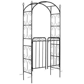Outsunny Garden Arbor Arch Gate with Trellis Sides for Climbing Plants, Wedding Ceremony Decorations, Grape Vines, Locking Doors, Swirls, Black