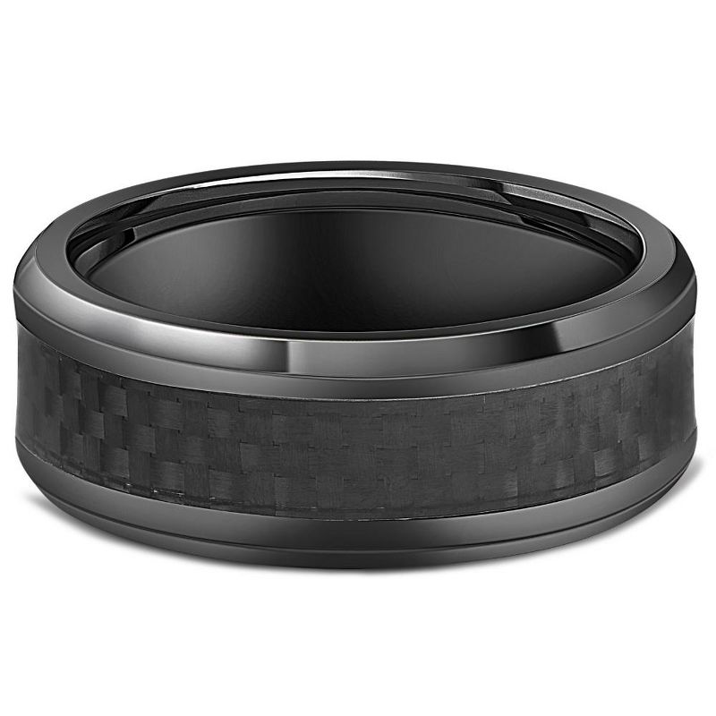 Pompeii3 Black Titanium 8mm Beveled Band with Black Carbon Fiber Inlay Comfort Fit, 1 of 6