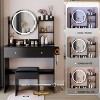 17" round LED mirrored dressing table + padded stool with 2 AC + 2 USB power outlets - 3 of 4