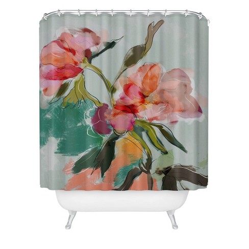 Floral Blooms, Coral Pink, Navy, Teal, Gray Bath Mat by Megan