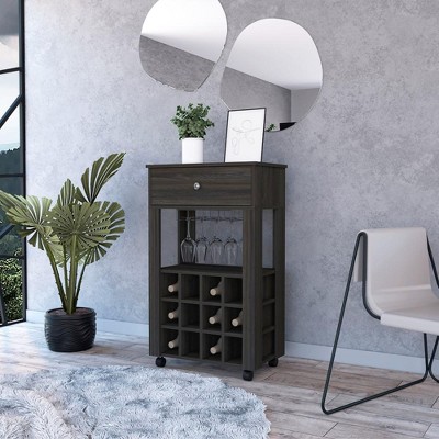 Vynxaria Espresso 1-Drawer 12-Bottle Wine Cabinet - Modern Style, Carbon Finish, 27.44" Height