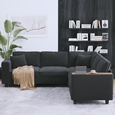Christopher Knight Home Walter Modern 97''Corduroy L Shaped Sectional Sofa with Armrest Storage