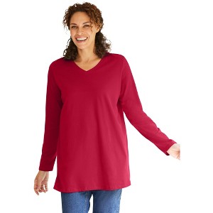 Woman Within Plus Size Perfect Long-Sleeve V-Neck Tunic - 1 of 4