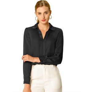 INSPIRE CHIC Women's Elegant V Neck Long Sleeve Office Work Satin Shirt - 1 of 4