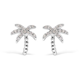 Haus of Brilliance 10K White Gold 1/10 Cttw Diamond Encrusted Palm Tree Stud Earrings - 1 of 4