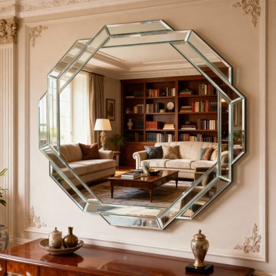 KWPZQEB Bathroom Mirror, Luxury Glass Decorative Mirror with Beveled Edge Frameless Design, Art Decor Wall Mounted Vanity Mirror for Hallway, Entryway