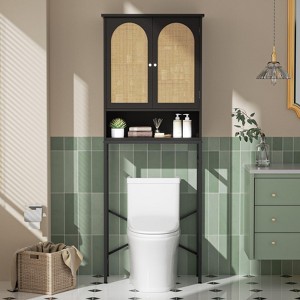 Rattan Over The Toilet Storage Cabinet, Tall Storage Shelves Wood Rack - 1 of 4