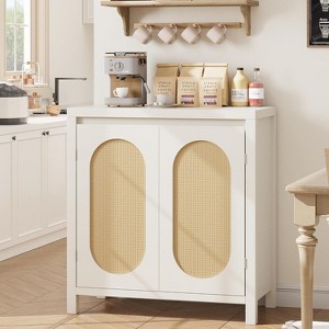 Rattan Sideboard Buffet Cabinet with Adjustable Shelf, Wood Console Cupboard for Kitchen & Living Room - 1 of 4