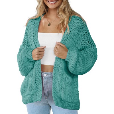 Womens Sweater Knit Cardigan with Pockets Open Front Cable Knit Sweater Chunky Thick Sweater Cardigan for Winter Comfy Knitwear