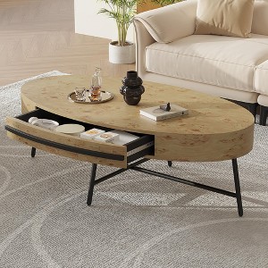 Oval Coffee Table with Drawer Mid-Century Modern Center Table 47.2“ Wooden Coffee Table with Storage - 1 of 4
