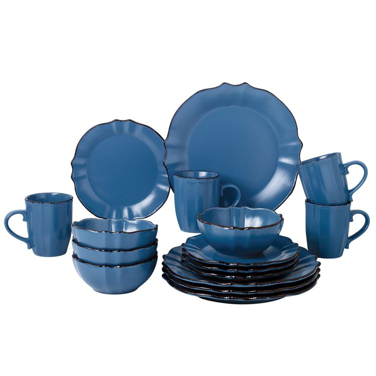 Lorren Home Trends 16 Piece Scalloped Edge Yale Blue Dinnerware, 1 of 6