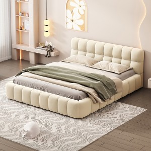 Queen Size Upholstered Platform Bed with Thick Fabric - 1 of 4