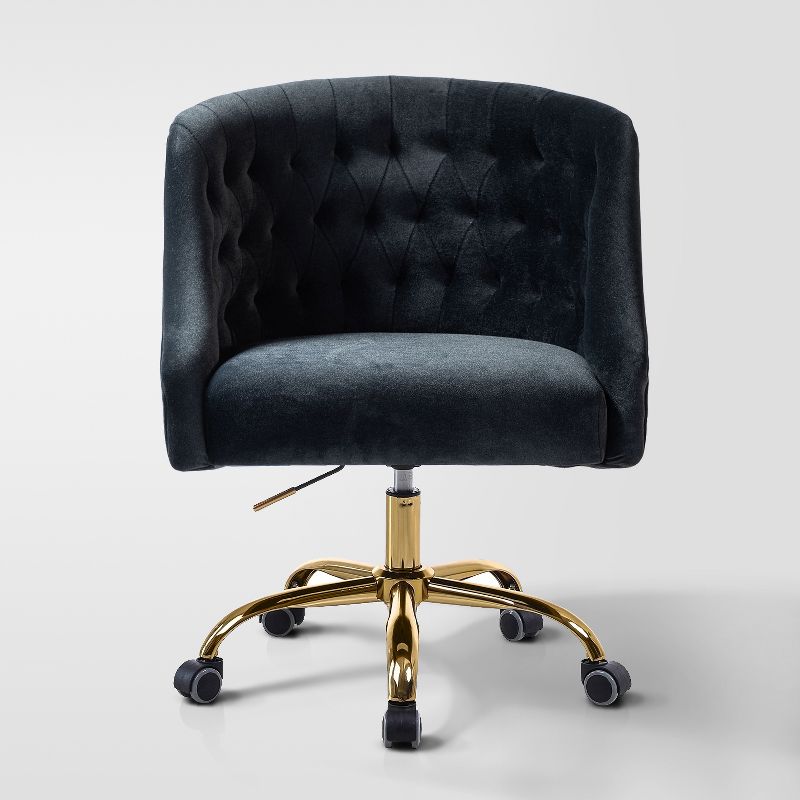 Anika Velvet Height-adjustable Swivel Task Office Chair with Button-tufted Back and Gold Base | Karat Home, 1 of 13