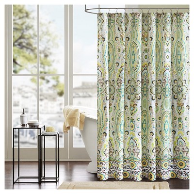 grey and green shower curtain