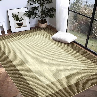 Low-Pile Washable Bordered Area Rug for Living Room Bedroom Dining Room, Non-Slip Stain Resistant Non-Shedding Carpet Geometric Floor Decor