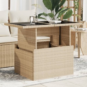 vidaXL Garden Table Beige PE Rattan, Powder-Coated Steel, Tempered Glass - 1 of 4