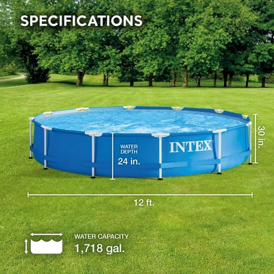 Intex 12 ft Round Blue Metal Frame Above Ground Pool