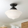 Regency Hill Vintage Rustic Farmhouse Ceiling Light Semi Flush Mount Fixture 13" Wide Gloss Black Flush White Glass Shade for Bedroom Living Room - 2 of 4