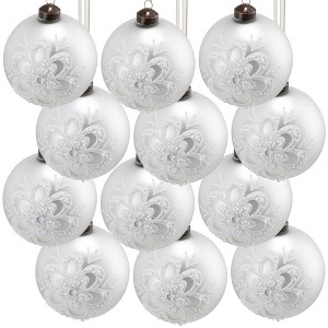 NAYSAYE Party Decoration and Accessories Set of 12 Glass Christmas Ball Ornament for Holiday Celebration, White, 3"*3"*0.07" - 1 of 4