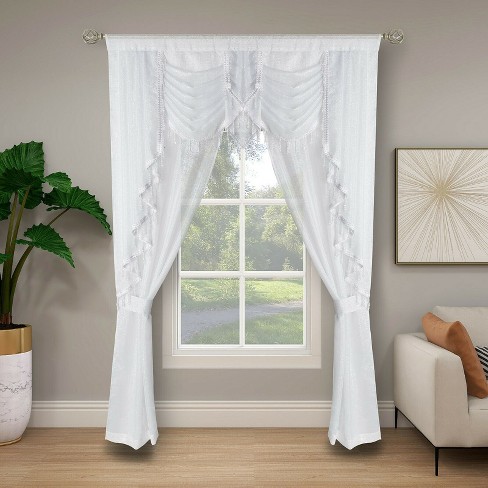 Kate Aurora Ultra Glam Beaded Sparkly Sheer Window In A Bag Curtain Set ...