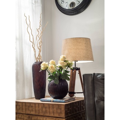 Mariner Adjustable Wood Tripod Floor Lamp with Burlap Shade