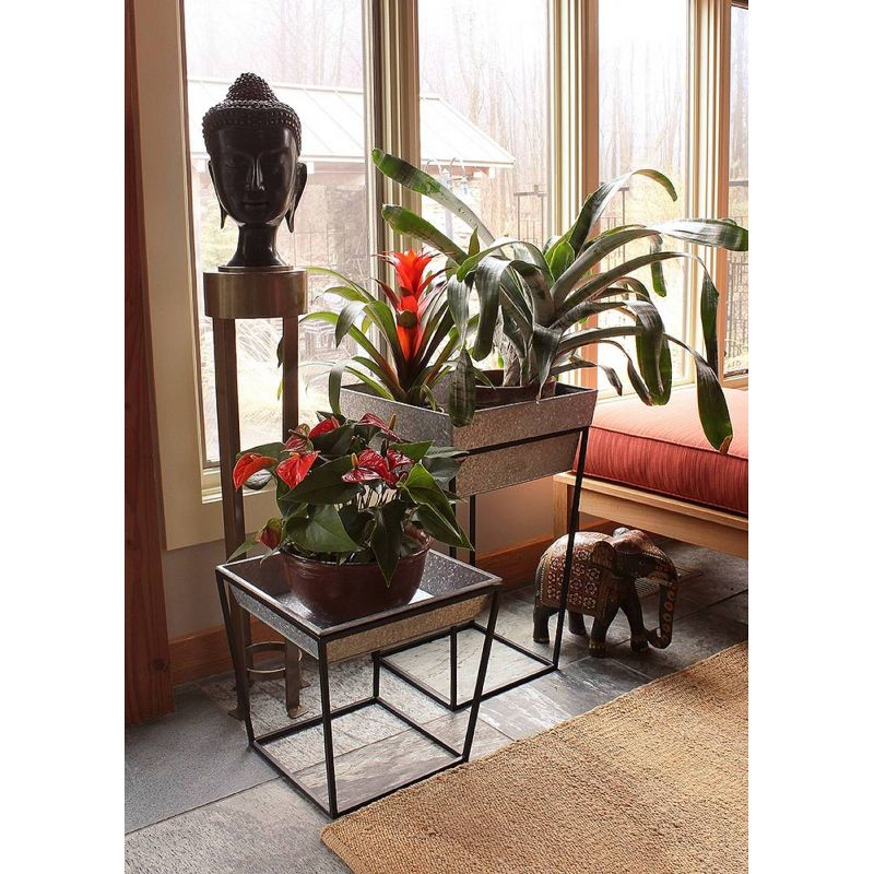 Indoor/Outdoor Arne Steel Plant Stand with Galvanized Tray Black Powder Coated Finish - Achla Designs, 3 of 7