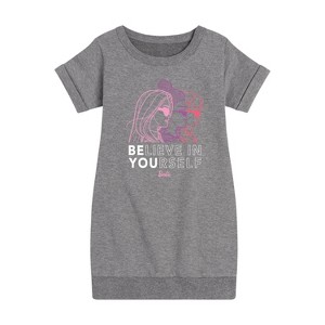 Girls' - Barbie - Believe in Yourself Graphic Short Sleeve Fleece Dress - 1 of 3