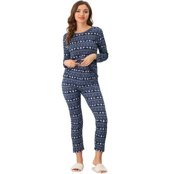 Cheibear Womens Flannel Pajama Sets Winter Cute Printed Long Sleeve  Nightwear Lounge Sleepwear Blue Small : Target