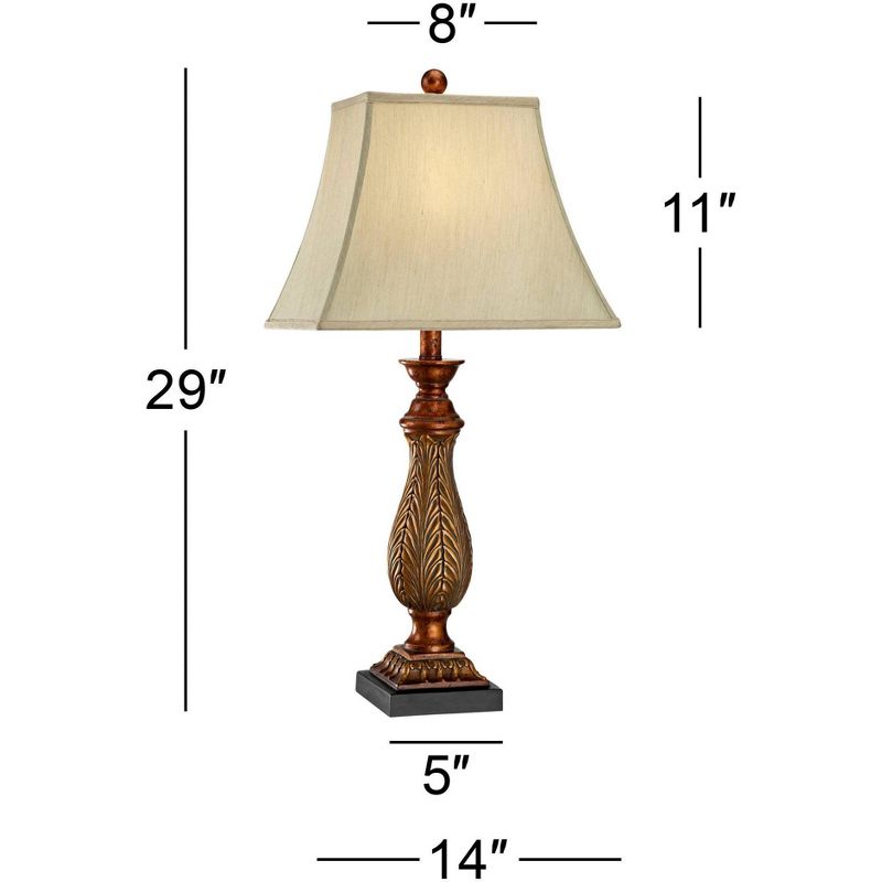 Regency Hill Traditional Table Lamps 29" Tall Set of 2 Two Tone Gold Leaf Linen Rectangular Bell Shade for Living Room Family Bedroom, 4 of 8
