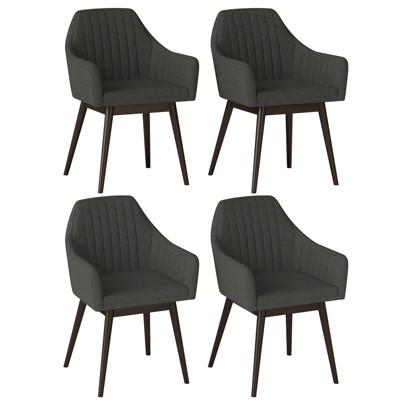 Tangkula Set of 4 Dining Chairs Upholstered Kitchen Table Chairs w/ Solid Wood Legs