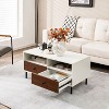 Yukimo 40" Modern Rectangle Coffee Table, Color Block Design with Storage Shelf and Drawers, Engineered Wood and MDF Construction - 3 of 4