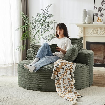 55''W Fluffy Corduroy Sleeper Chair with Pillows, Modern Extra Wide Sofa Chair for Living Room, Bedroom or Lounge, Green - ModernLuxe