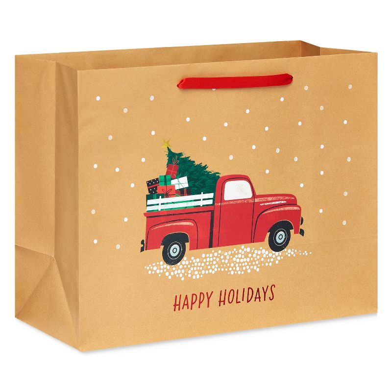 Large 10&#34; Truck Hauling Tree Christmas Gift Bag, 1 of 6