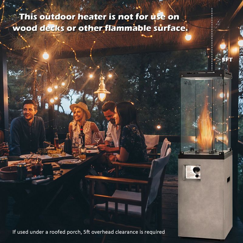 Costway 41,000 BTU Propane Patio Heater Glass Tube Standing Gas Heater w/ Cover Wheels, 4 of 11