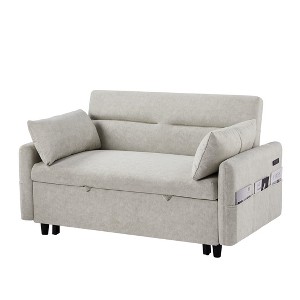 NicBex Loveseat Sofa Modern Upholstered Sleeper Sofa Bed with Adjustable Backrest and Storage Pockets for Bedroom,Living Room,Beige - 1 of 4