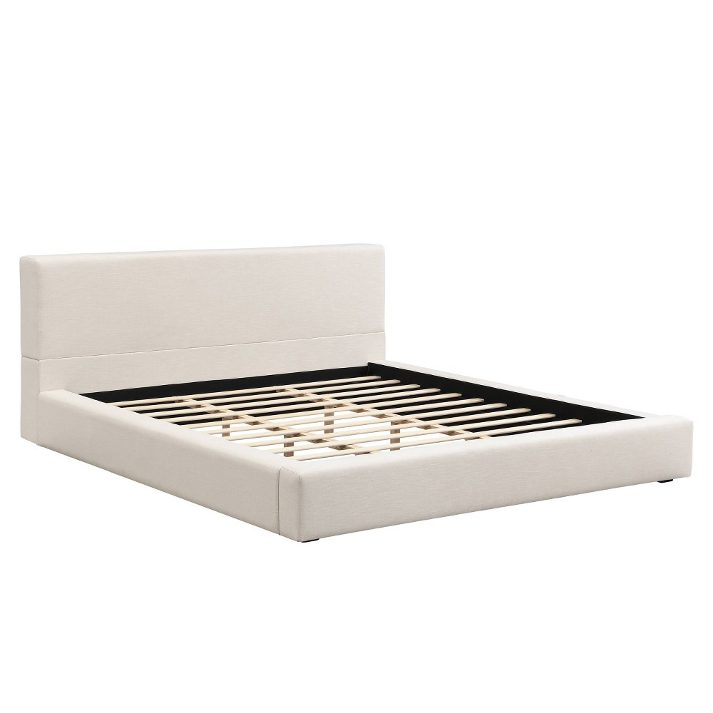 Christopher Knight Home King Platform Bed with Thick Linen Headboard Beige
